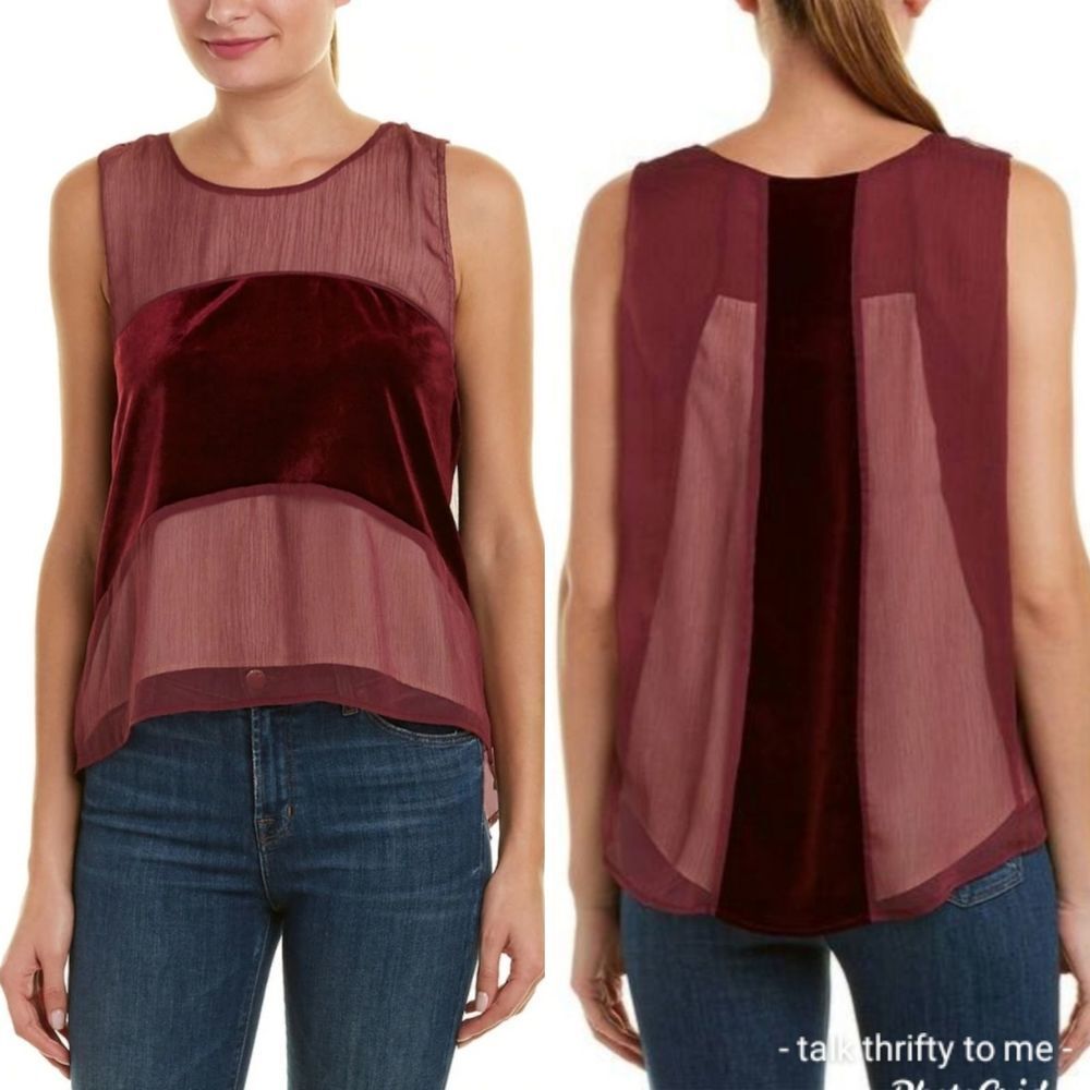 FOXIEDOX Modern Contemporary "Dante" Velvet Chiffon Tank Top XS NWT